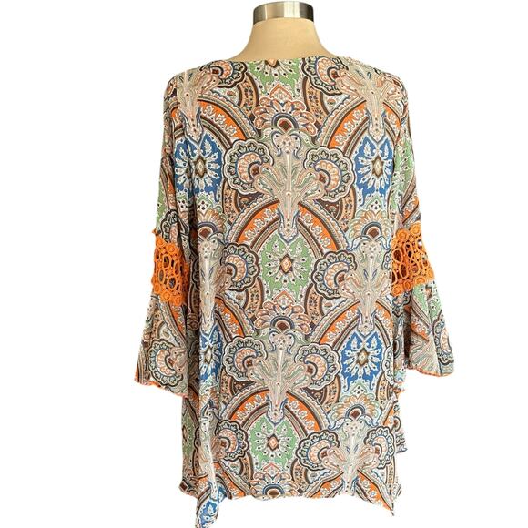 Lady Noiz Multicolor Moroccan Print Asymmetric Hem Tunic MED Hippie Boho Trippy - Picture 6 of 8
